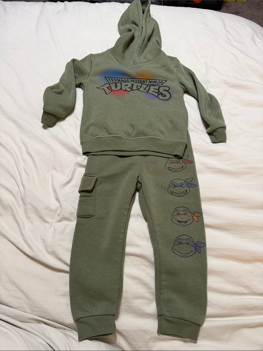 Nickelodeon Olive Green Kids Joggers with Ninja Turtle Faces